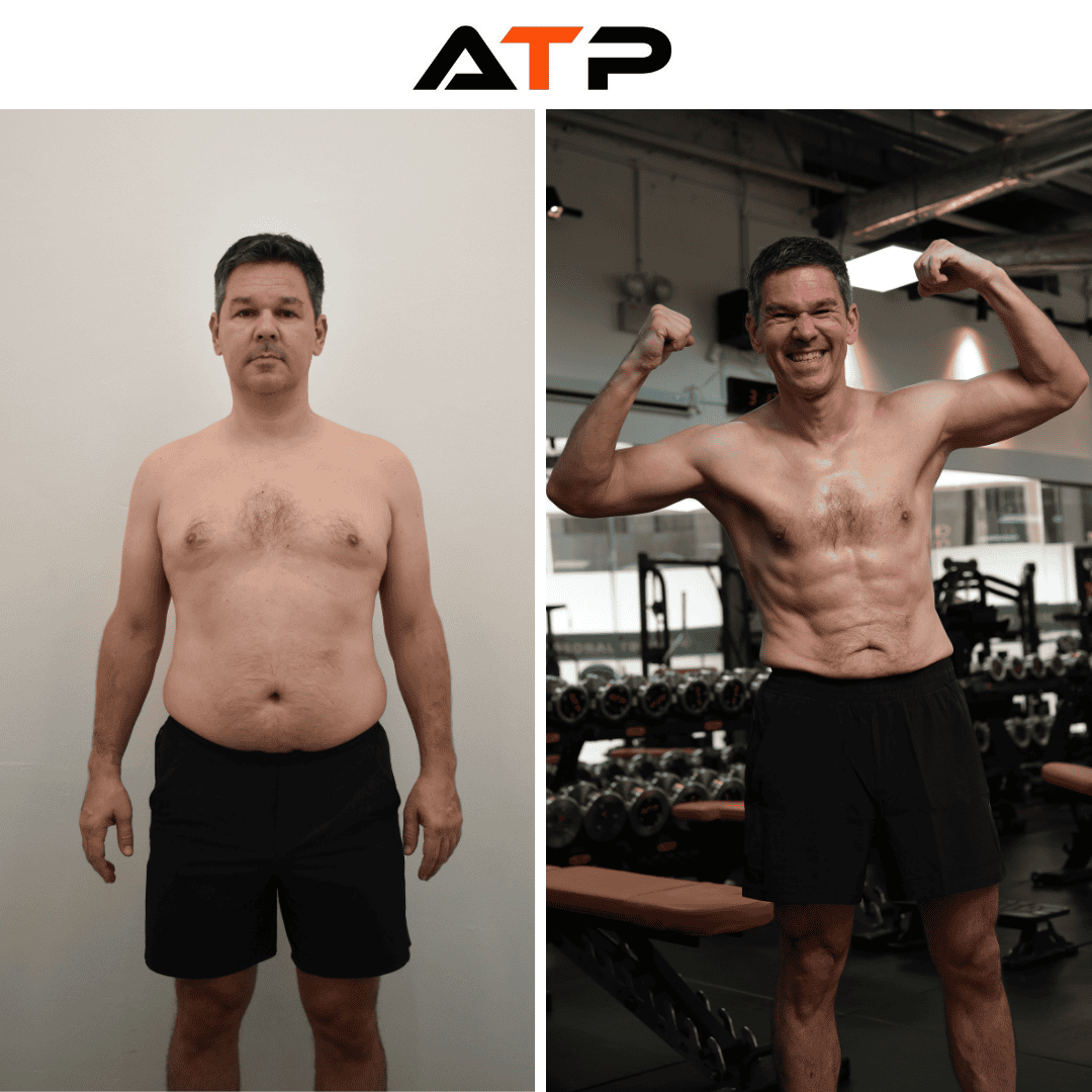 Akos before and after his transformation with ATP Personal Training