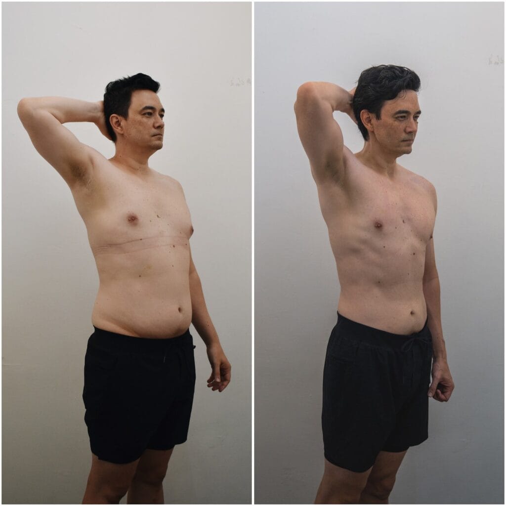 Jay Jenkins side profile before and after his transformation with ATP Personal Training