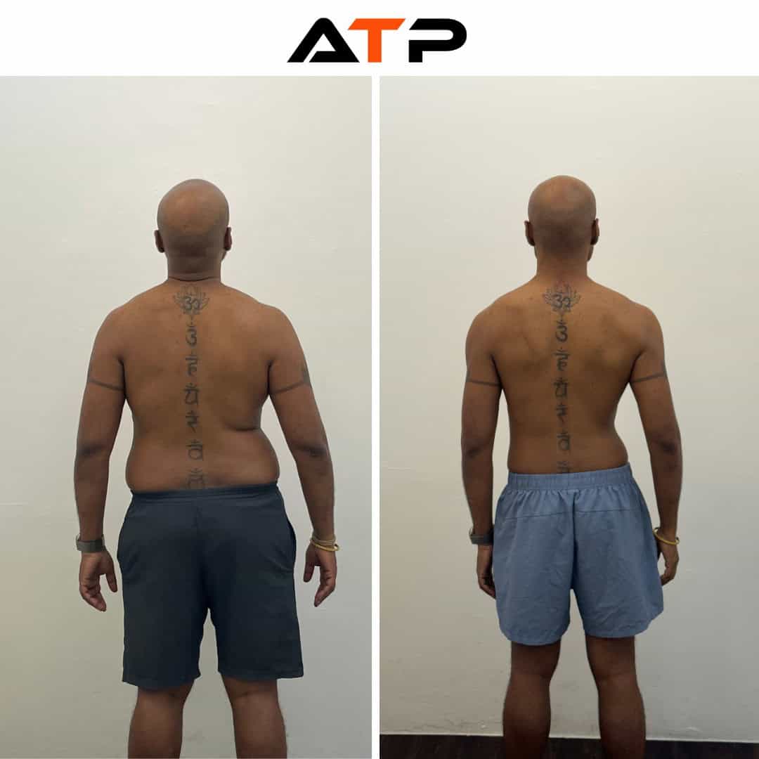 Vilvum back view before and after his transformation with ATP Personal Training