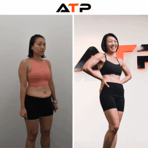 Amy before and after her 20-week body recomposition with ATP Personal Training Singapore